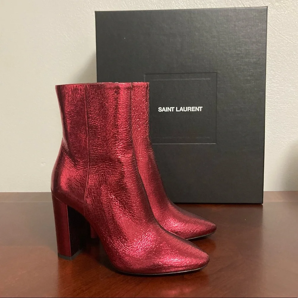 New Saint Laurent Lou 95 Zip Bootie Red Cracked Leather Size 36EU/6US - Picture 1 of 11